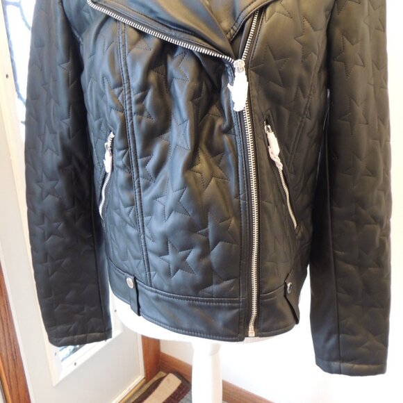 Express Faux Leather Quilted Moto Jacket NWT – Star Stitching – Black – Size L - Picture 3 of 8